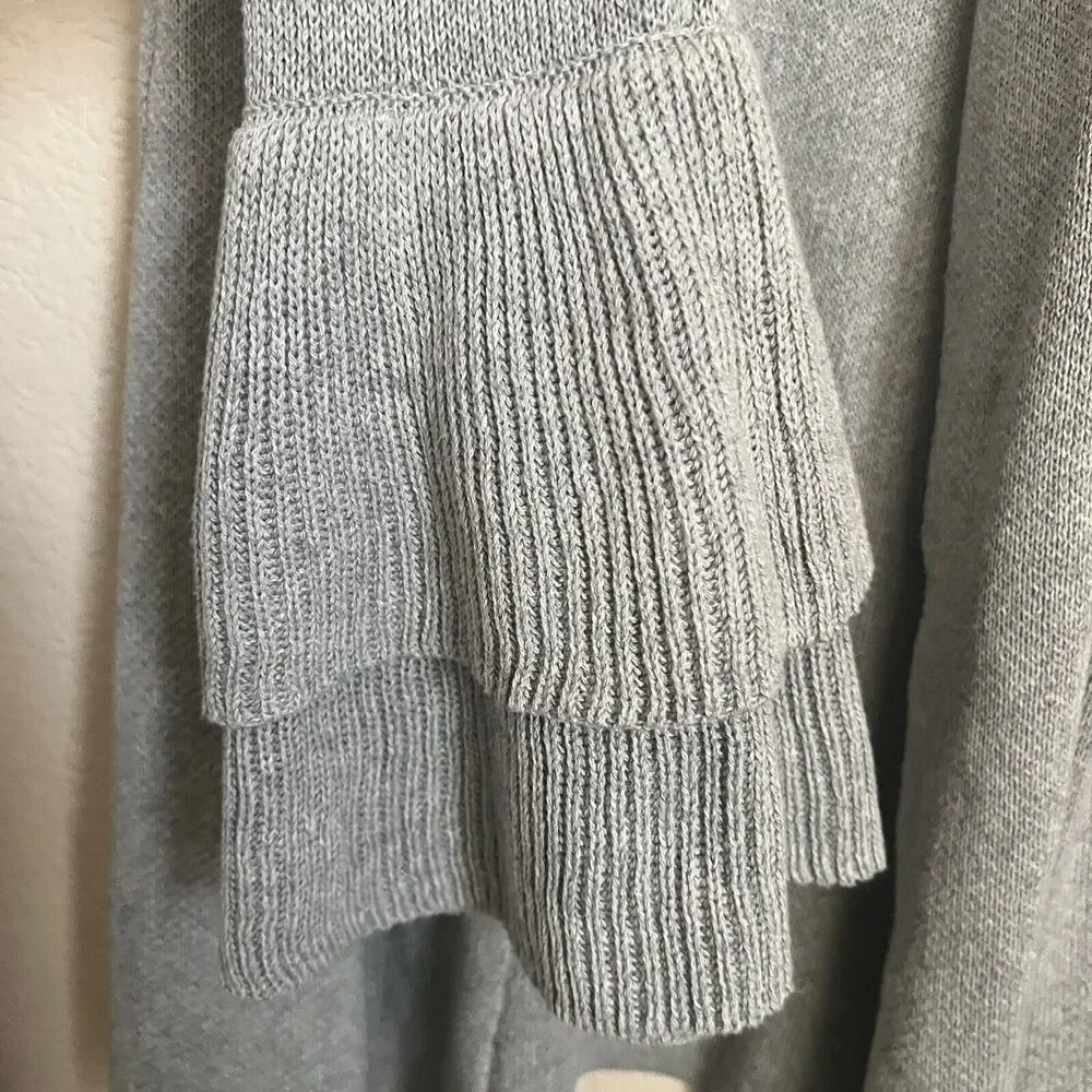 LOFT Women NWT Open Long Cardigan Coatigan Knit Sz S Bell Sleeve Ruffles Gray - Picture 4 of 5